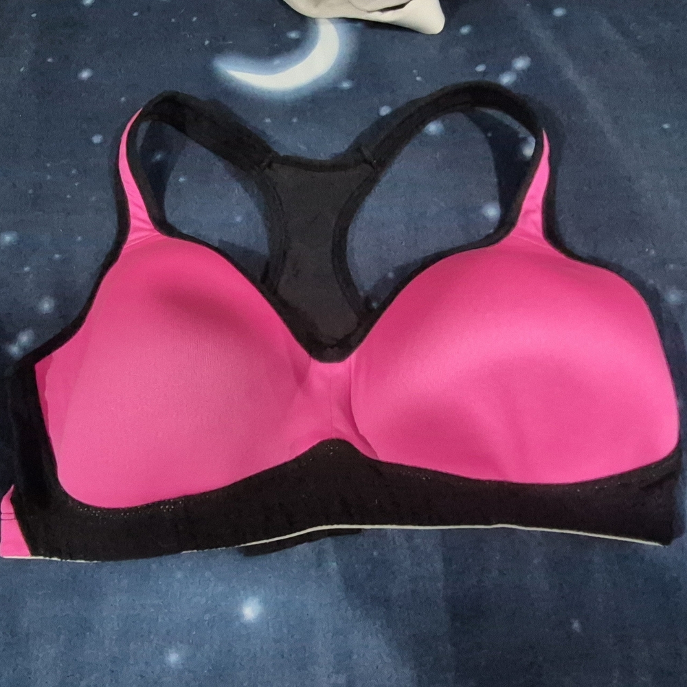 Pink and Black Women's Sports Bra